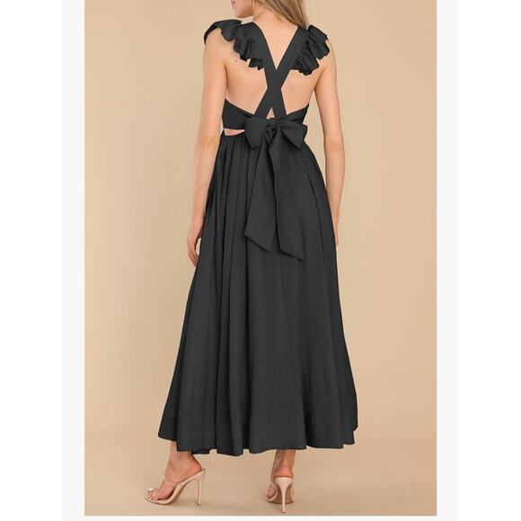 mitilly Dresses & Skirts - MITILLY women square neck tie back a line dress